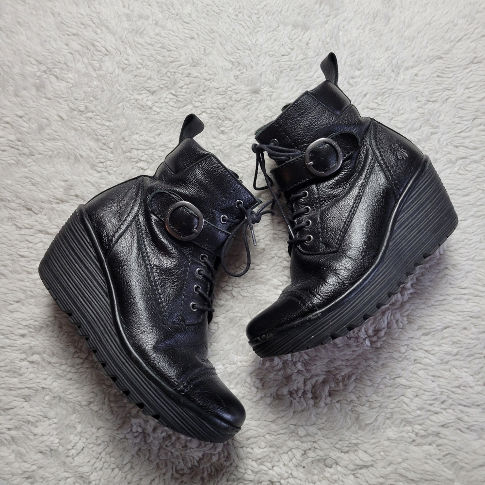 Fly London Yezi Leather Ankle Boots Women's 41 / US 10 Black - Picture 2 of 12